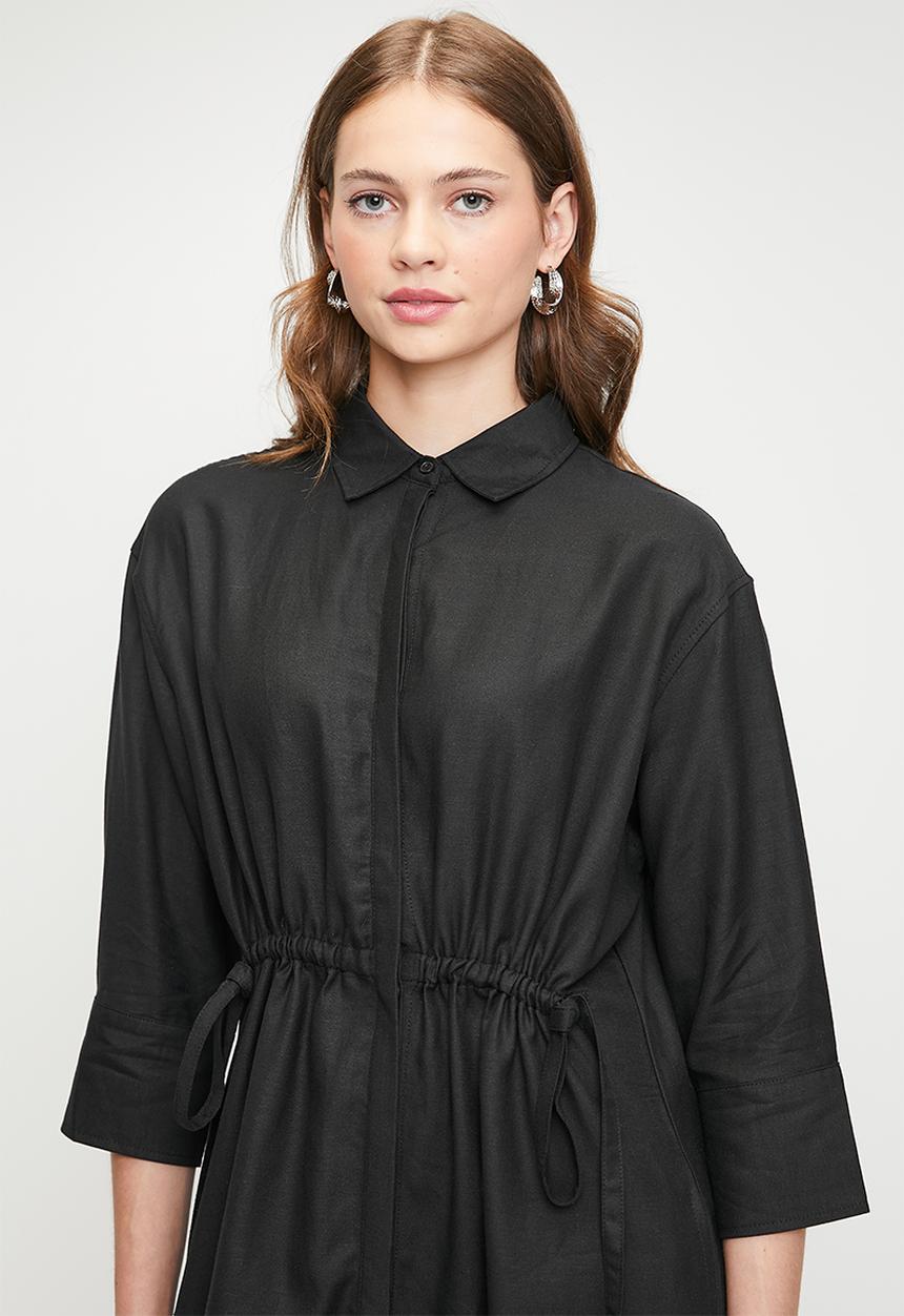 Me&B - Linen Tunnel Shirt Dress In Black - Black