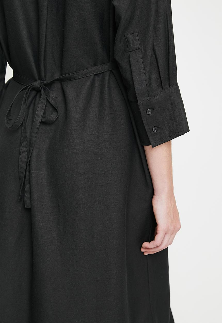 Me&B - Linen Tunnel Shirt Dress In Black - Black
