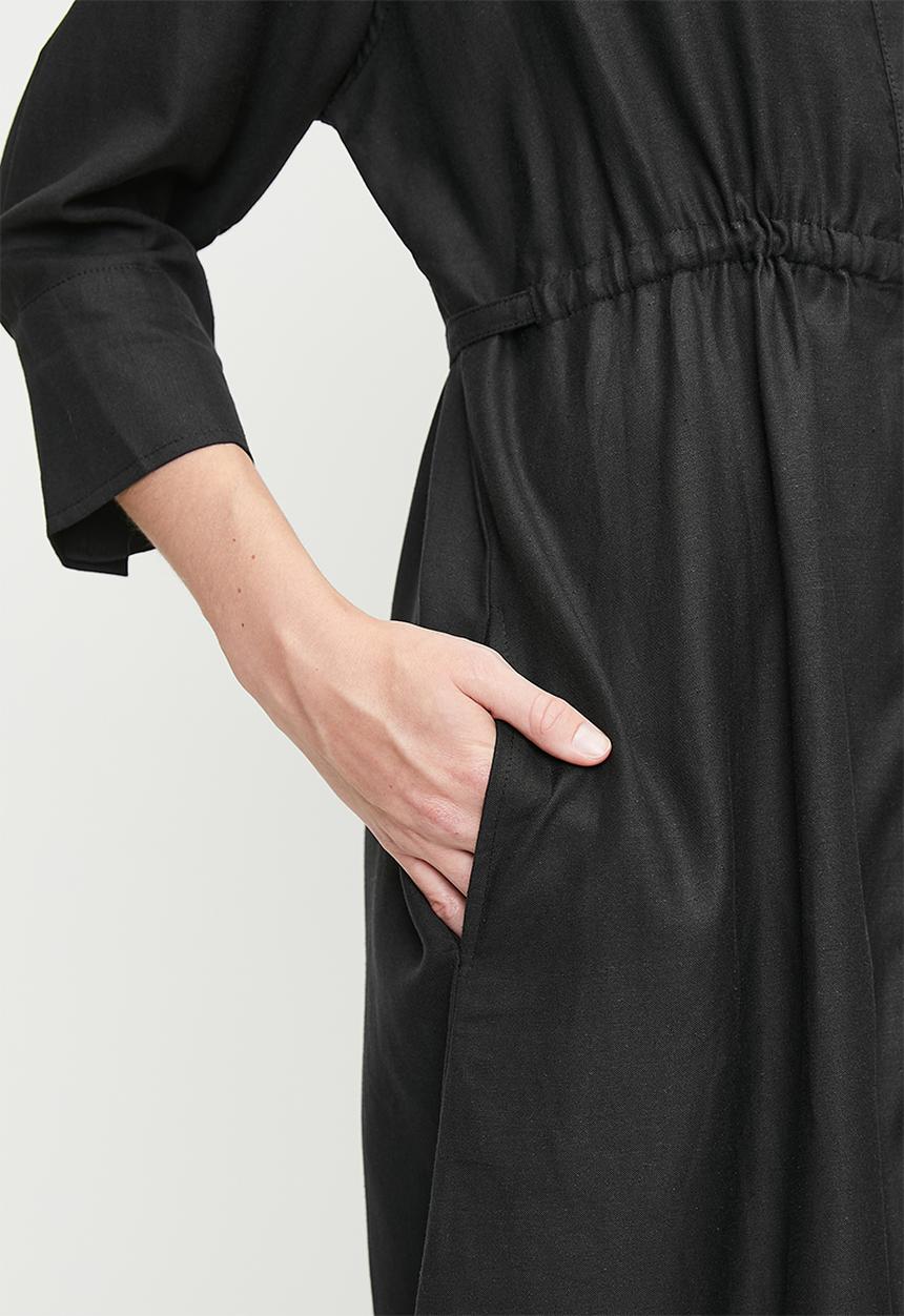 Me&B - Linen Tunnel Shirt Dress In Black - Black