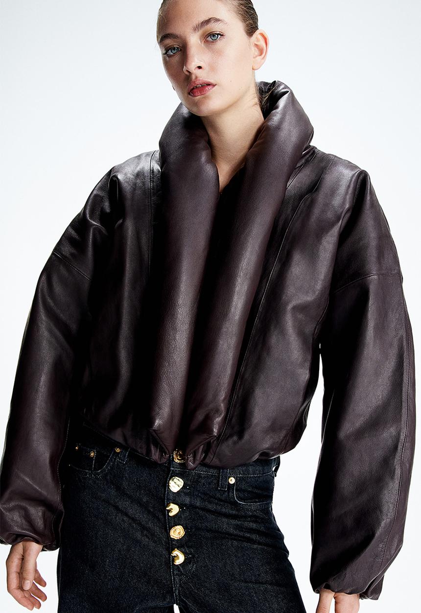 H&M - H&M Studio: Shawl-collared leather jacket - burgundy