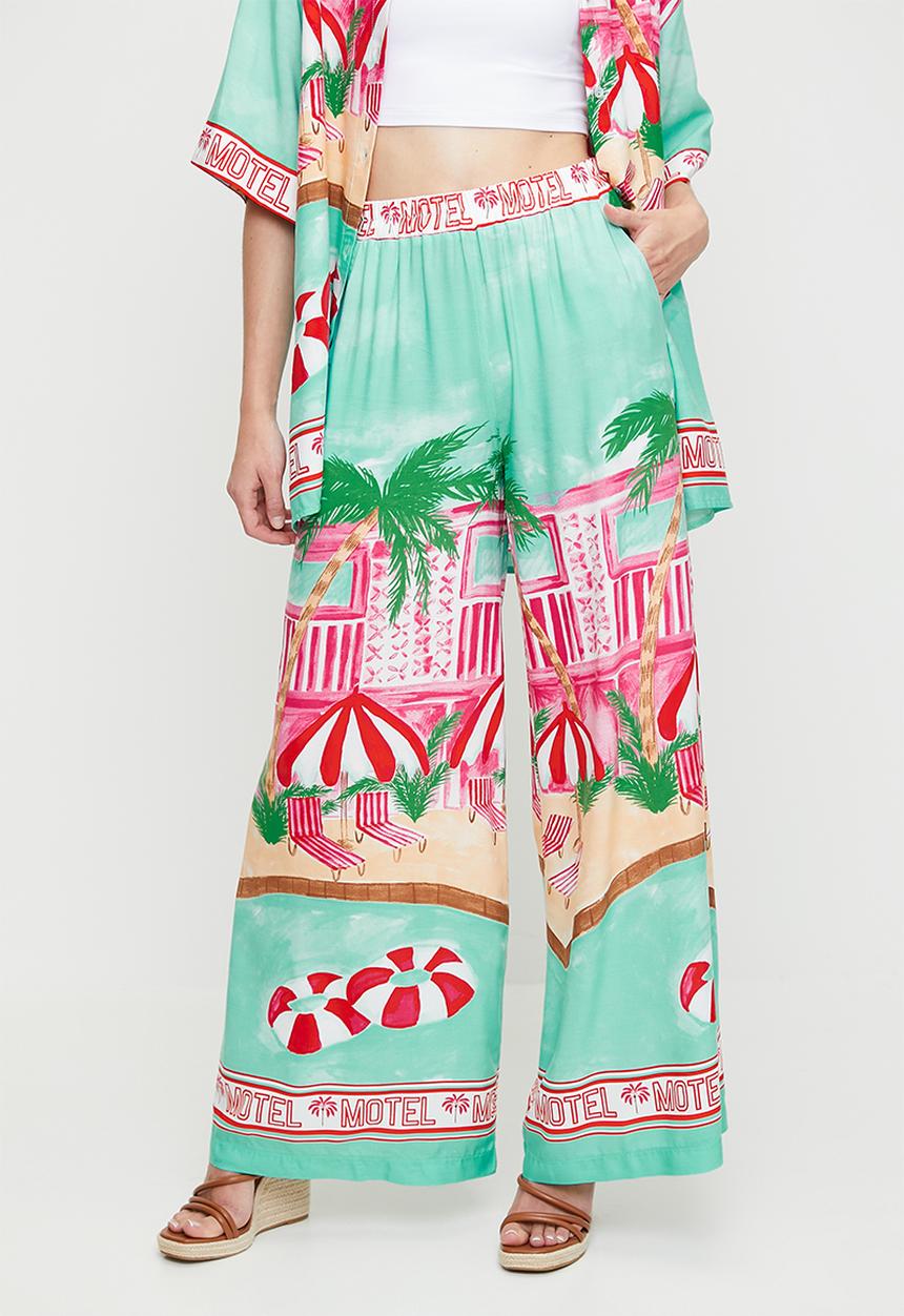 Me&B - Elasticated Wide Hem Long Pants - Motelprint