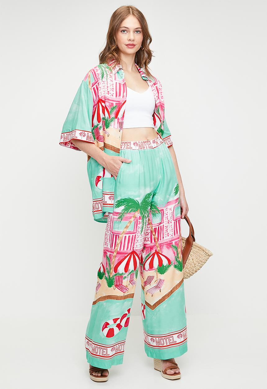 Me&B - Elasticated Wide Hem Long Pants - Motelprint