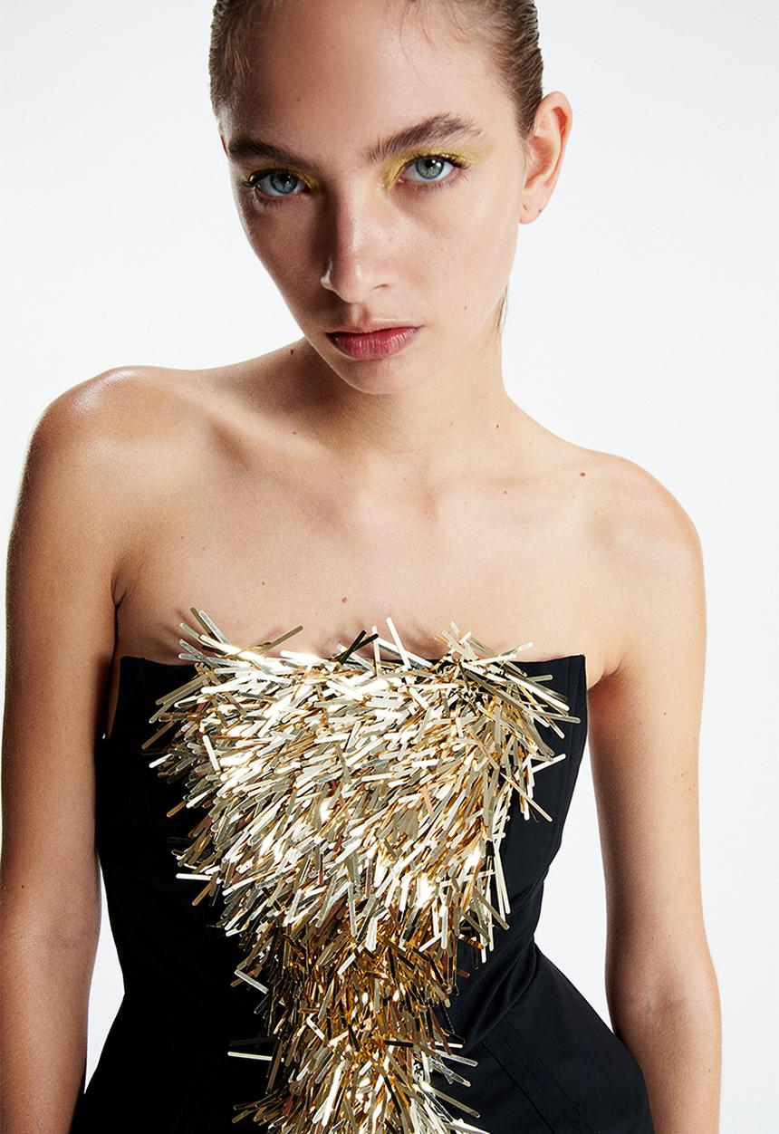 H&M - H&M Studio:Spangled hourglass bandeau dress - black gold-coloured