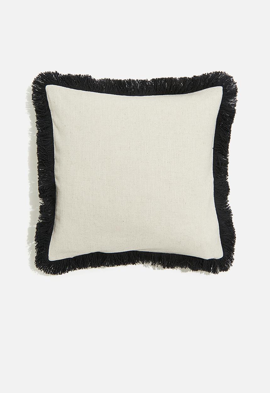 H&M - Fringed linen-blend cushion cover - light beige & black