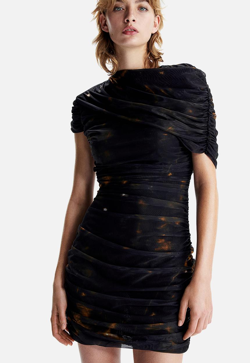 H&M - H&M Studio: Draped mesh dress - black patterned