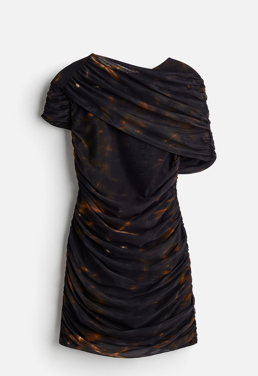 H&M - H&M Studio: Draped mesh dress - black patterned