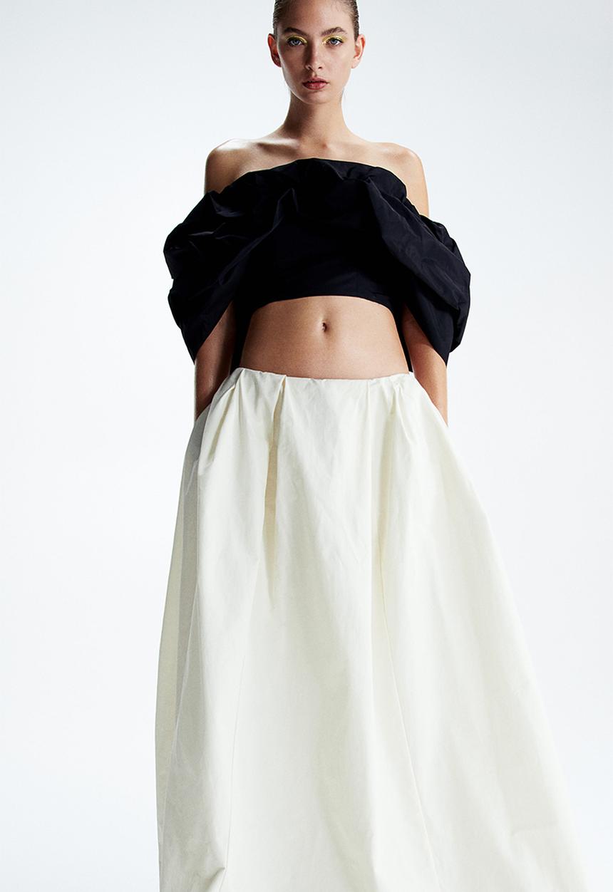 H&M - H&M Studio: Bubble-hem off-the-shoulder top - black