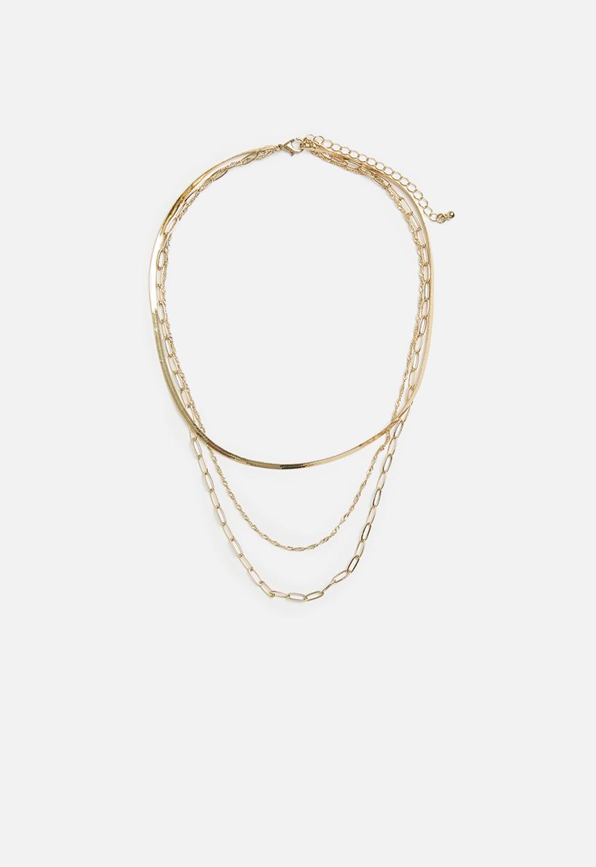 boohoo - Snake and twist multi row chain necklace - gold