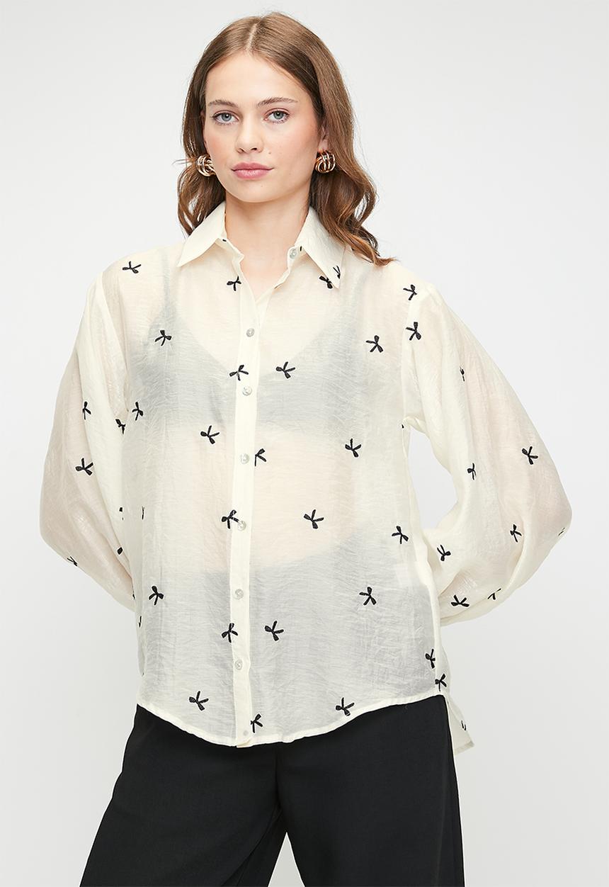 Me&B - The Bellow Sleeve Shirt In Black Bow - Blackbow