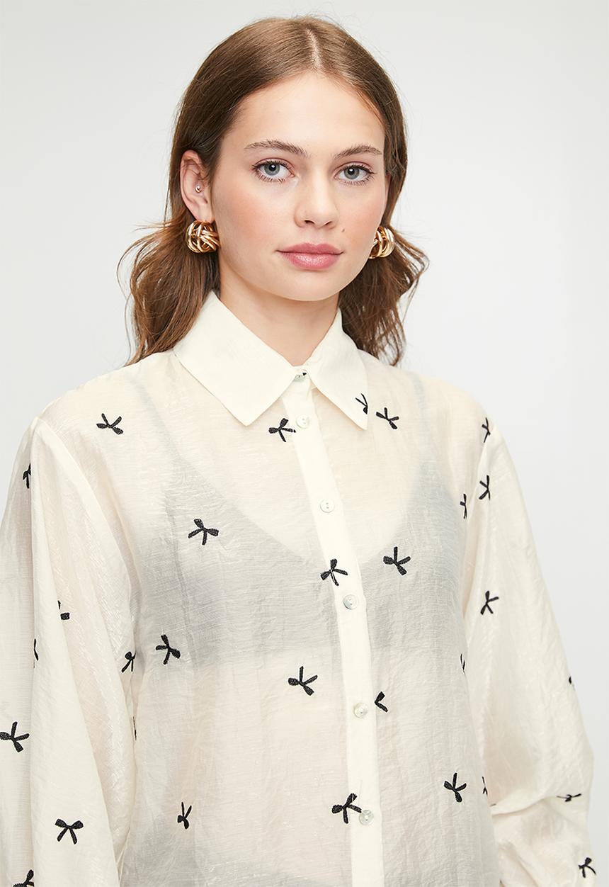 Me&B - The Bellow Sleeve Shirt In Black Bow - Blackbow