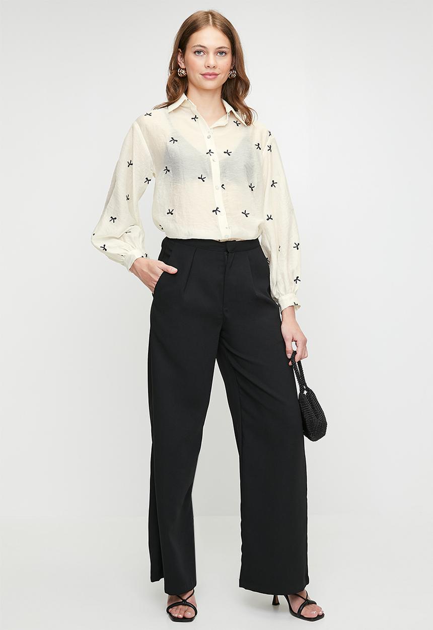 Me&B - The Bellow Sleeve Shirt In Black Bow - Blackbow