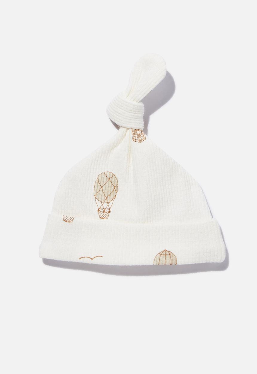 Cotton On - Organic pointelle beanie - milk/hot air balloons