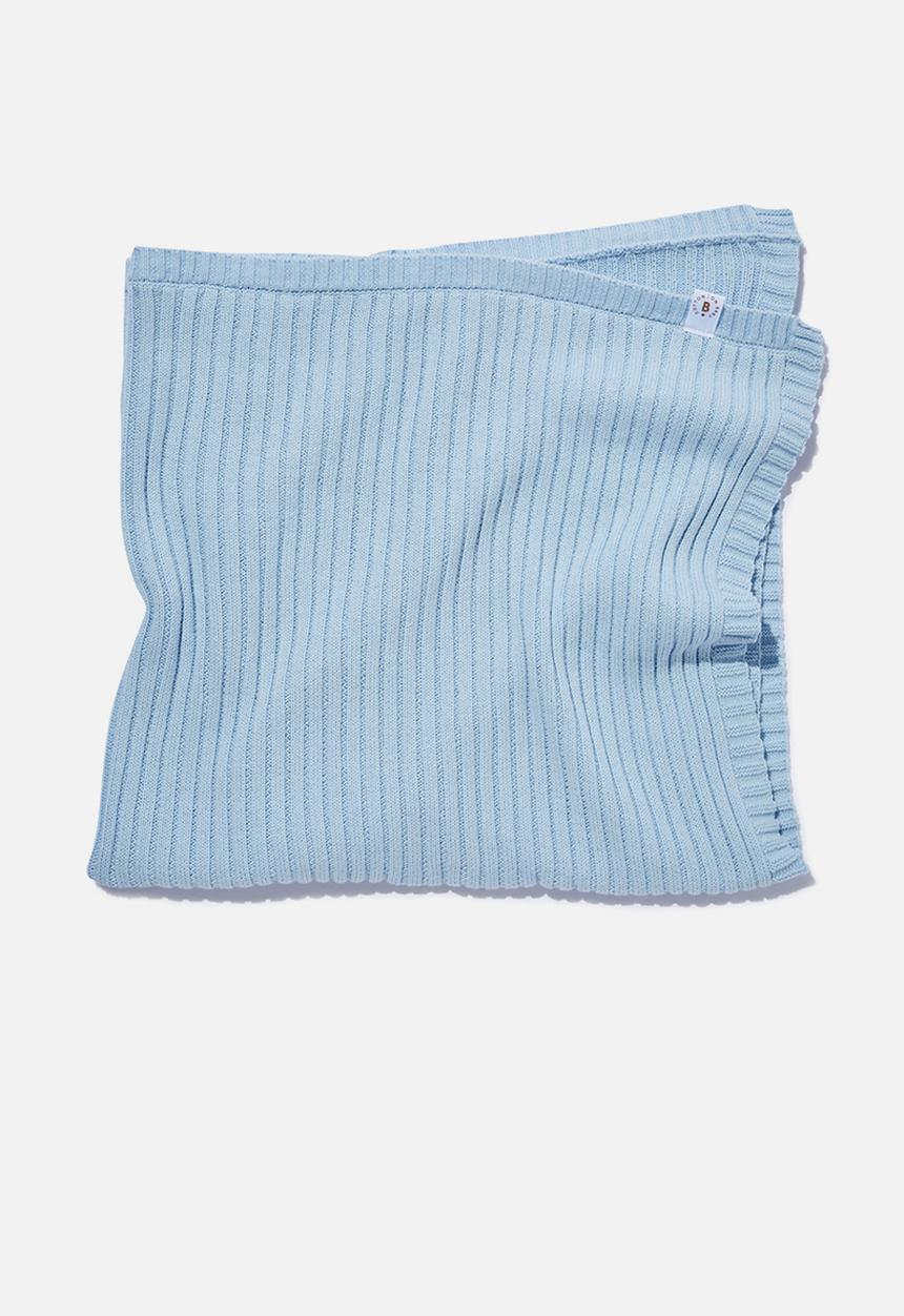 Cotton On - Organic rib knit blanket - white water blue