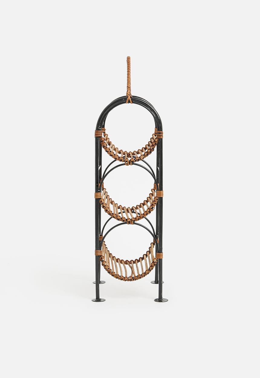 Sixth Floor - Rattan Wine rack - Black & Natural