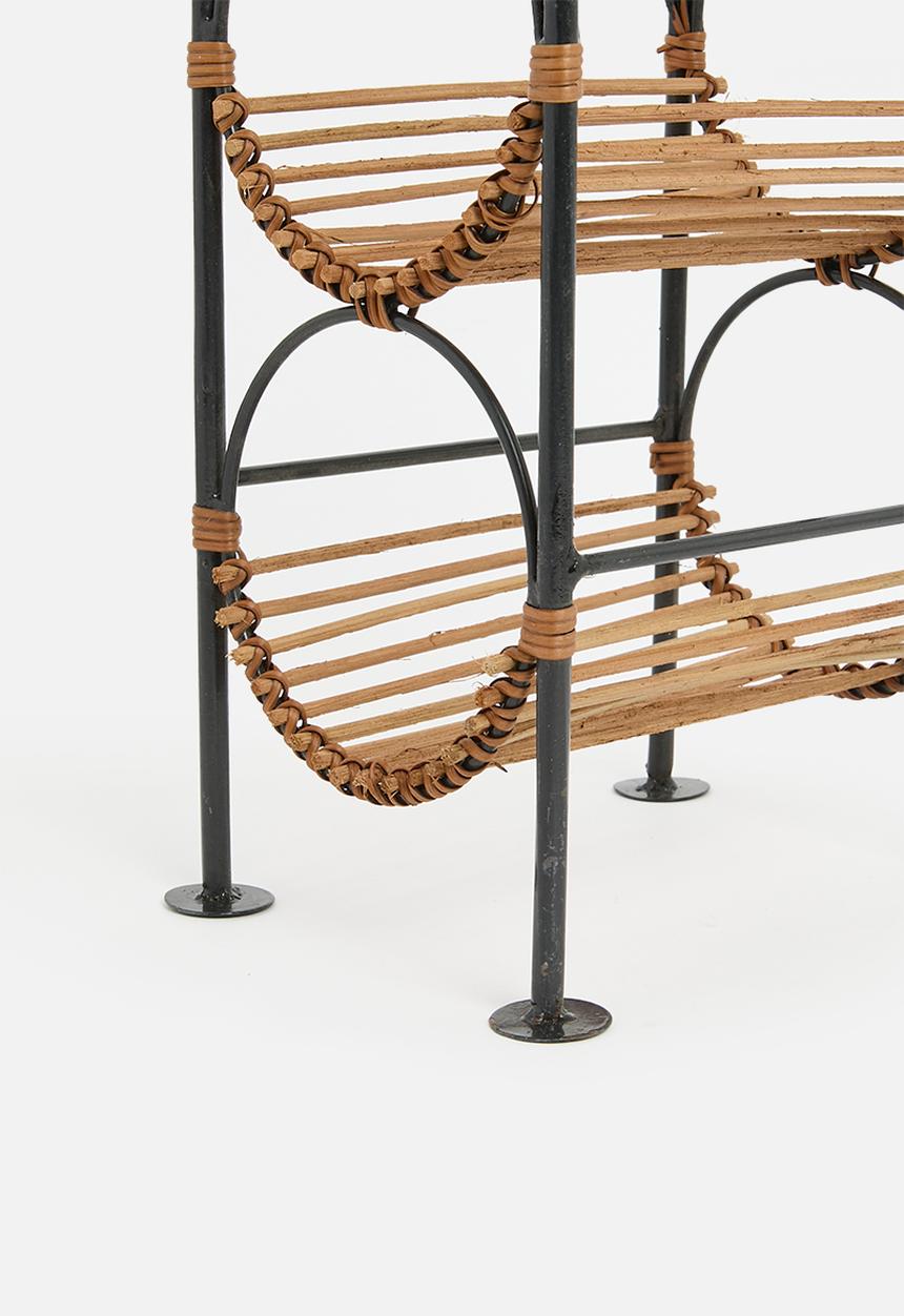 Sixth Floor - Rattan Wine rack - Black & Natural