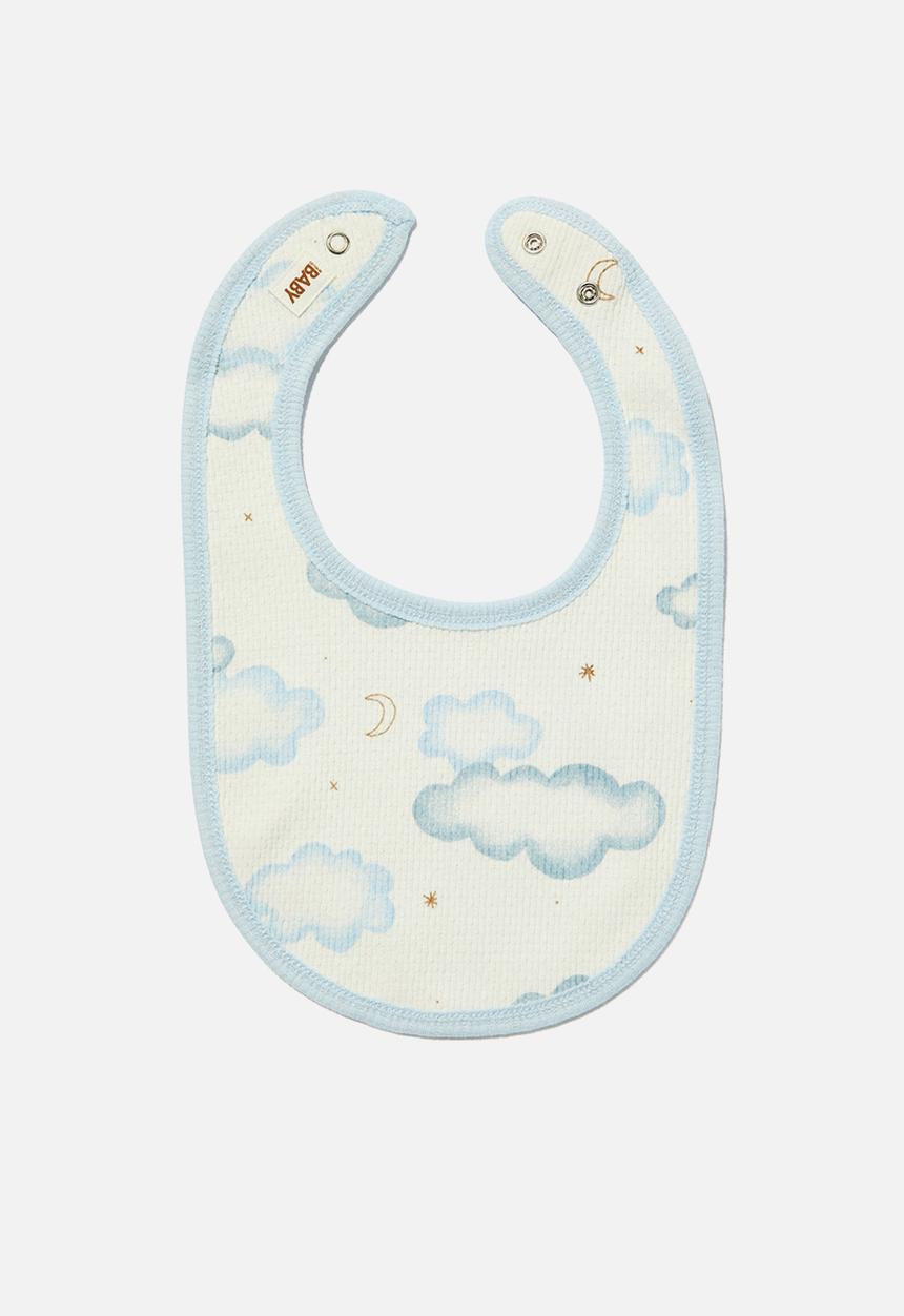 Cotton On - Organic pointelle bib - white water blue/clouds