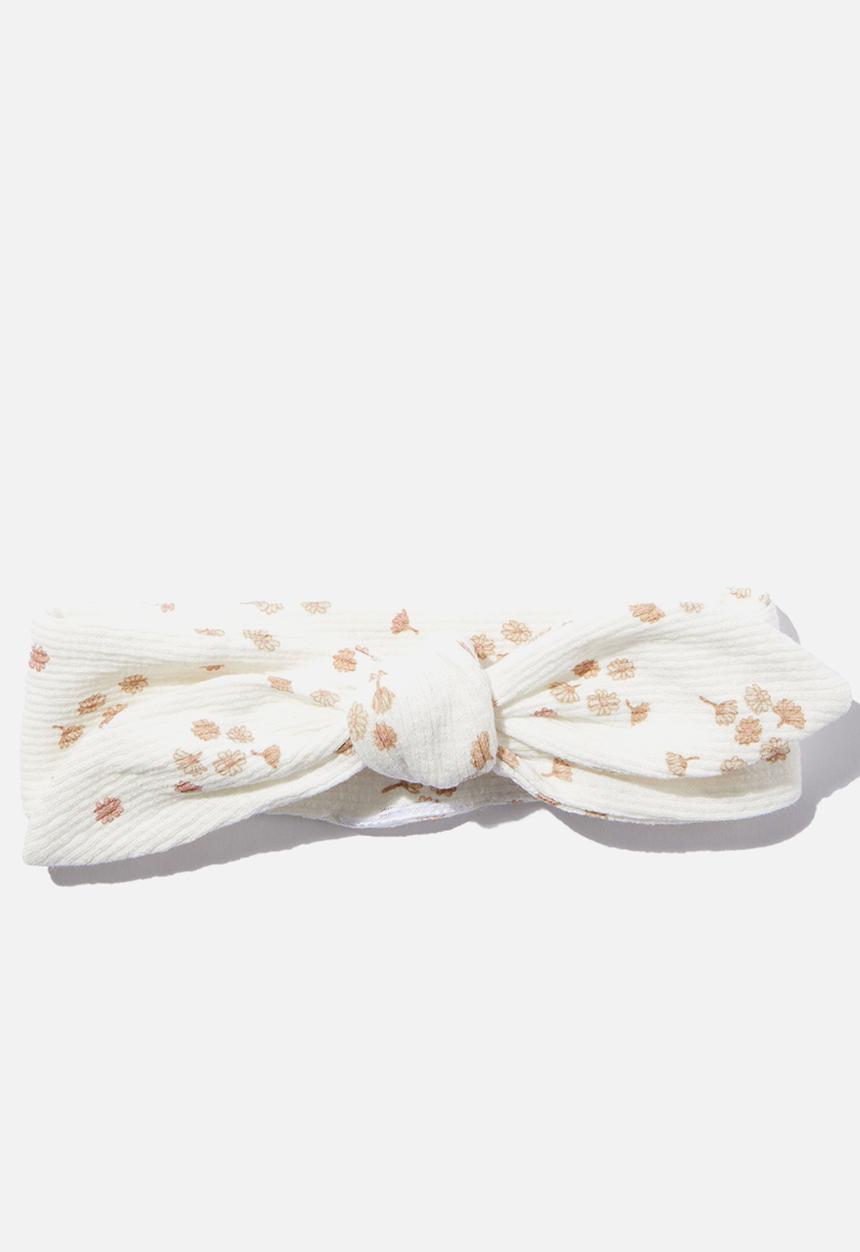 Cotton On - Organic pointelle bow headband - milk/ditsy daisy