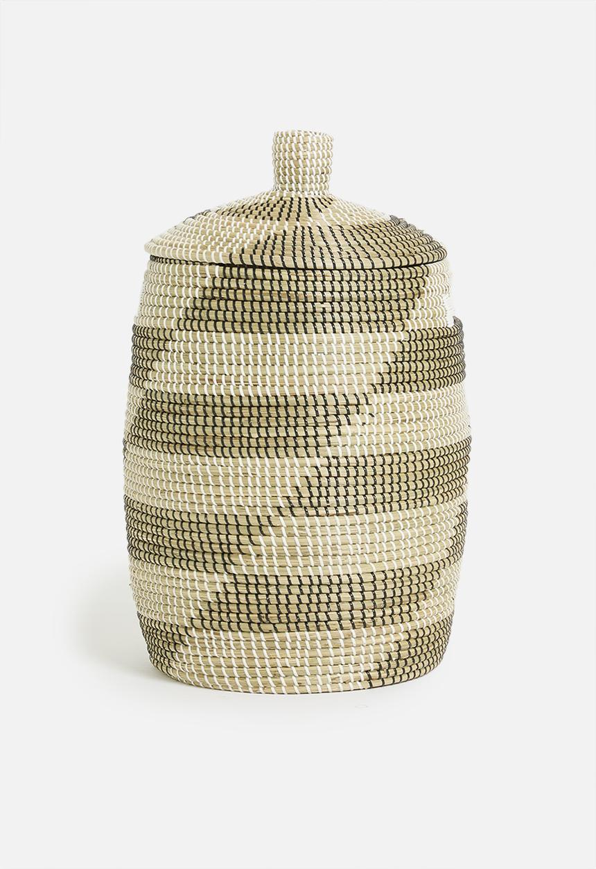 Sixth Floor - Large Seagrass Laundry basket - Black & Natural