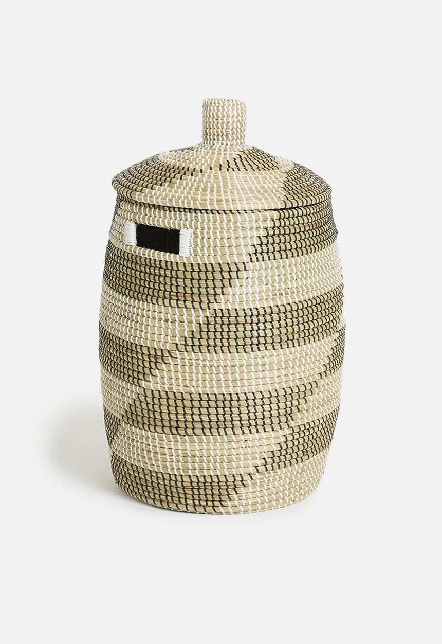 Sixth Floor - Large Seagrass Laundry basket - Black & Natural