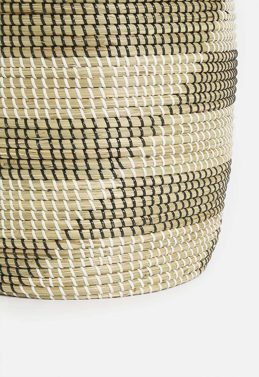 Sixth Floor - Large Seagrass Laundry basket - Black & Natural
