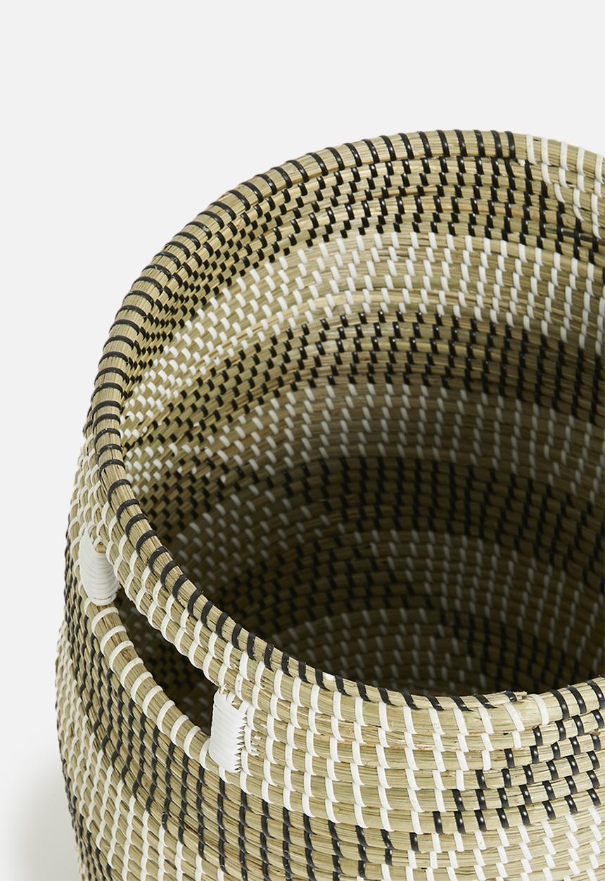 Sixth Floor - Large Seagrass Laundry basket - Black & Natural