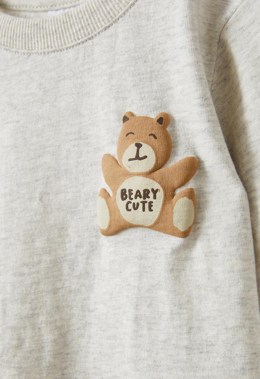 Cotton On - Jamie long sleeve tee - oatmeal marle/beary cute