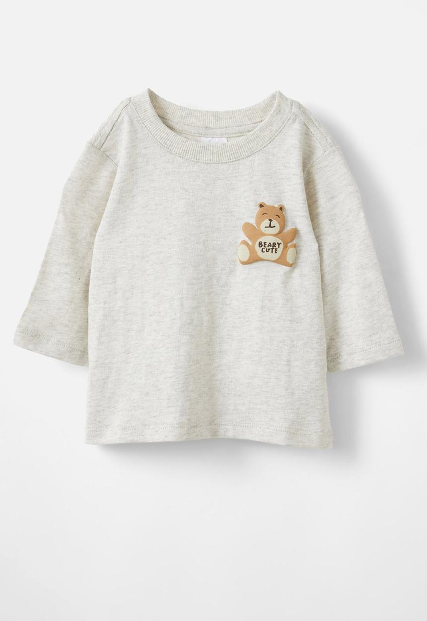 Cotton On - Jamie long sleeve tee - oatmeal marle/beary cute