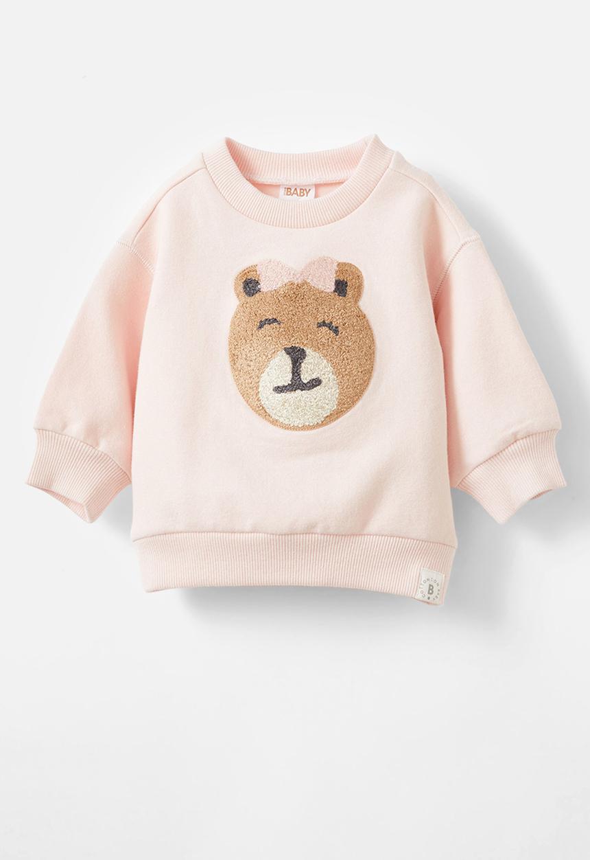 Cotton On - Alma drop shoulder sweater - pink pearl/teddy bow bear