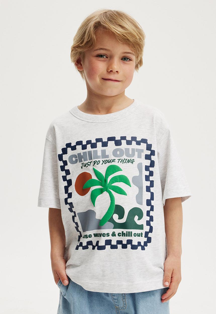 Cotton On - Jonny short sleeve print tee - snow marle/chill out do your thing