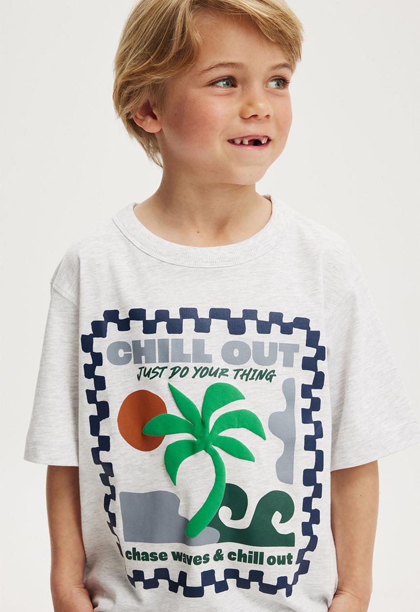 Cotton On - Jonny short sleeve print tee - snow marle/chill out do your thing