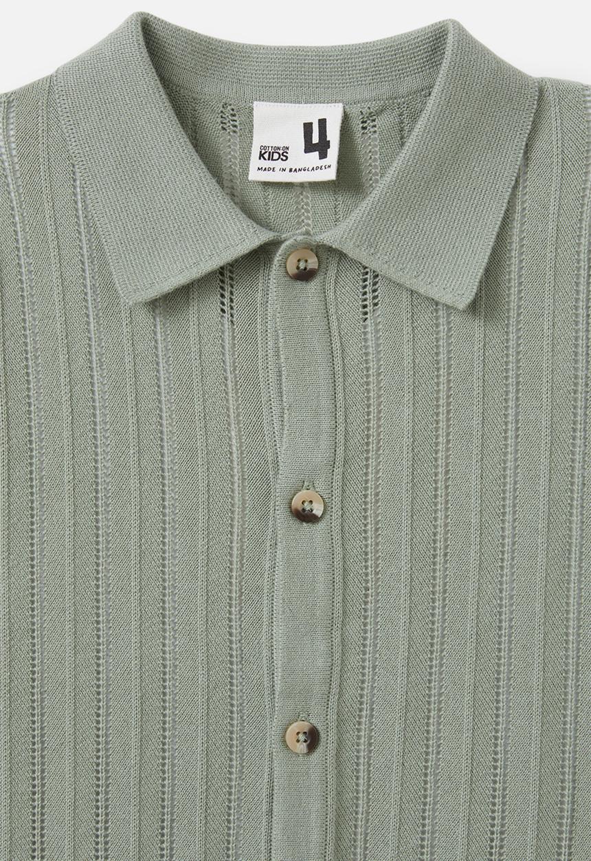 Cotton On - Knitted short sleeve shirt - deep sage/pointelle