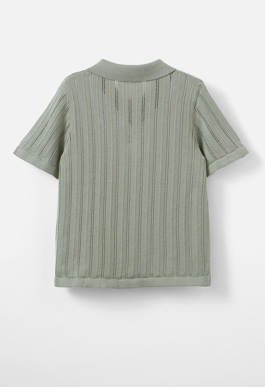 Cotton On - Knitted short sleeve shirt - deep sage/pointelle