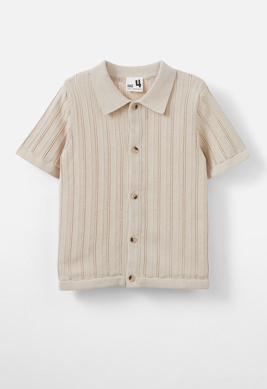 Cotton On - Knitted short sleeve shirt - rainy day/pointelle