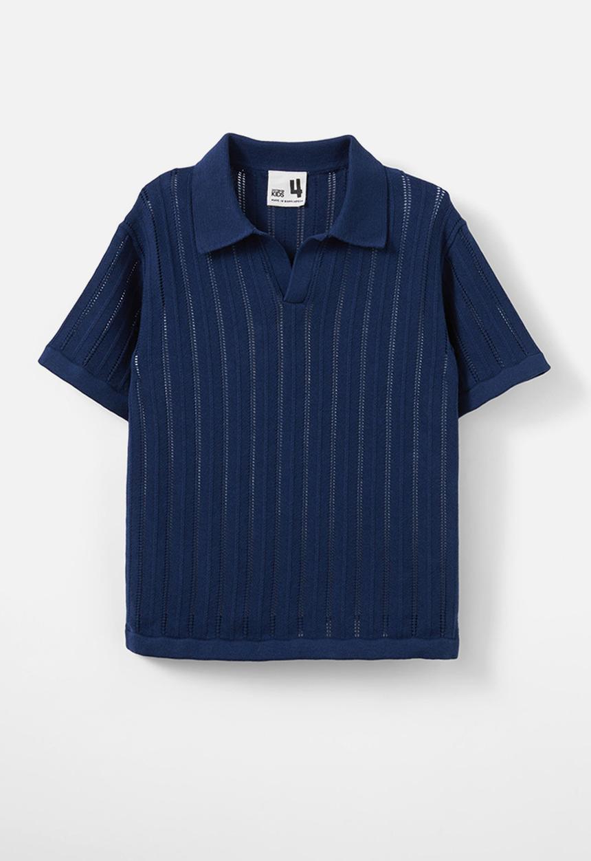 Cotton On - Preston knit polo - in the navy/pointelle