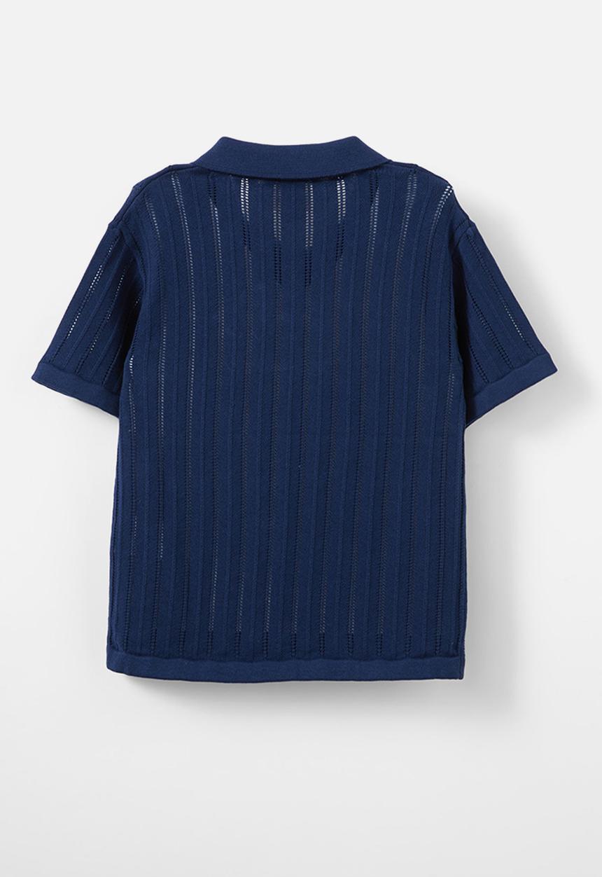 Cotton On - Preston knit polo - in the navy/pointelle