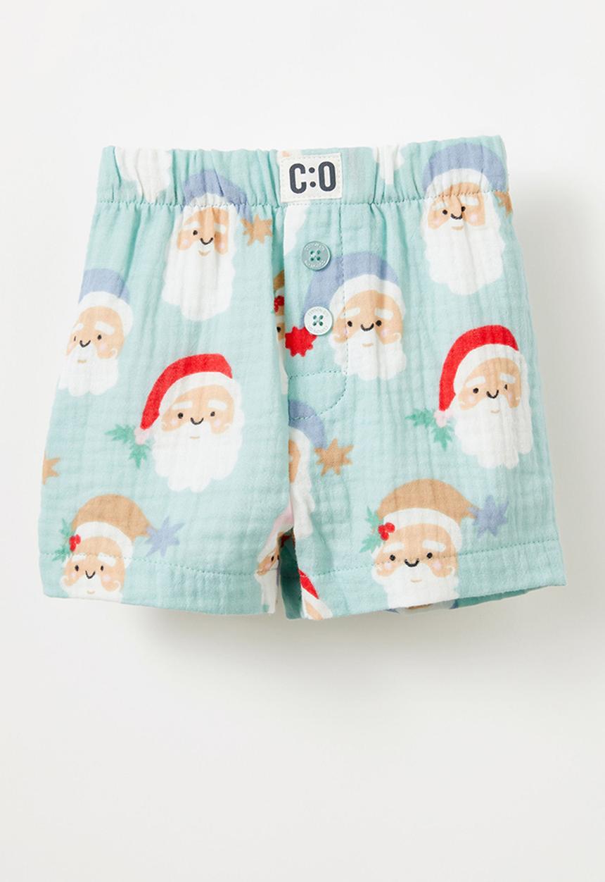 Cotton On - Baby organic woven pj set  - barber blue/santa faces