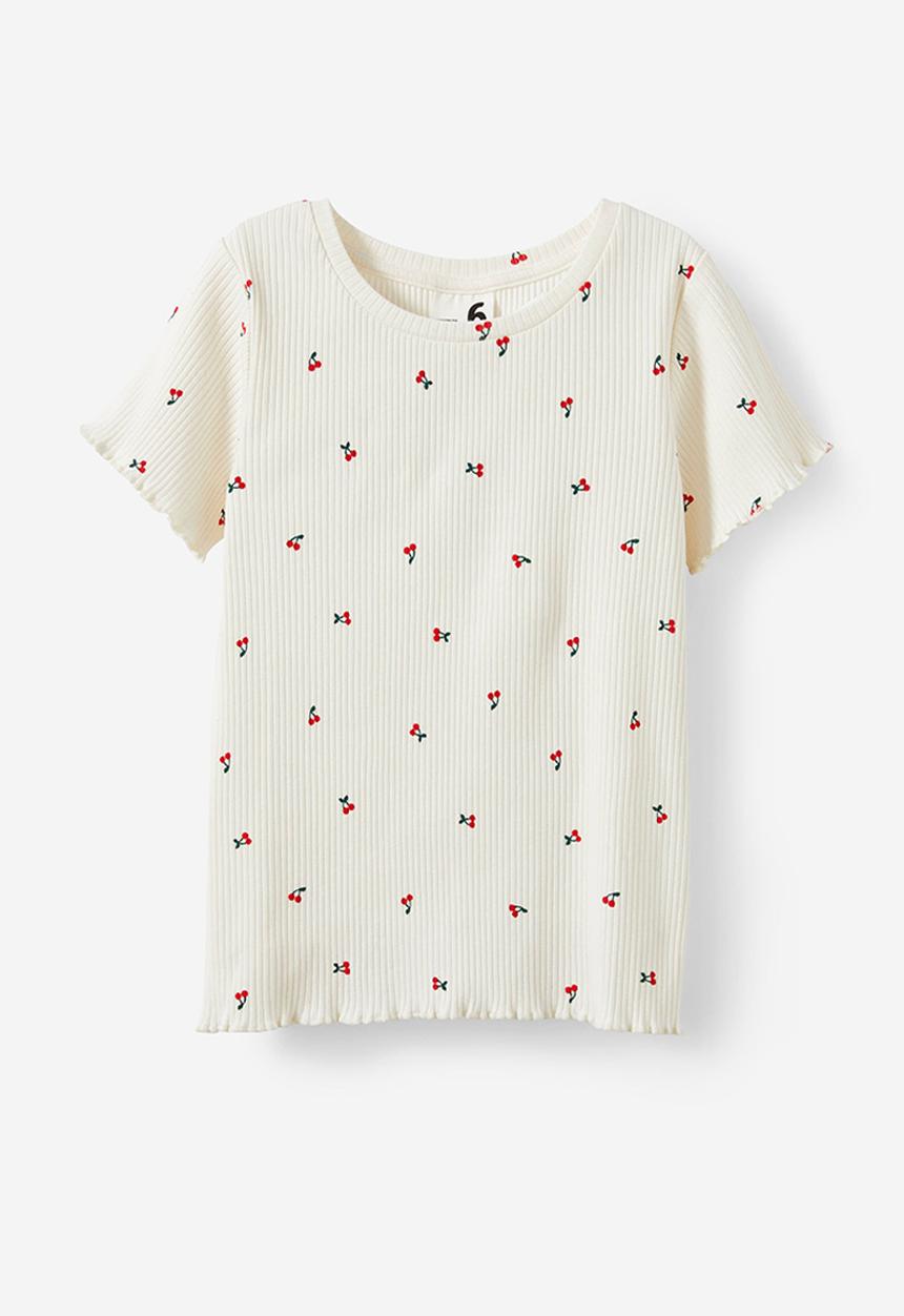 Cotton On - Raya rib baby tee - dark vanilla/cherries