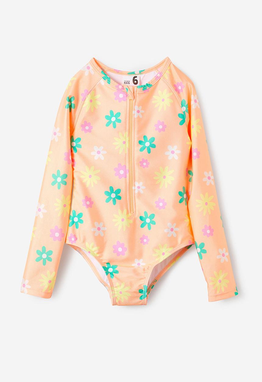 Cotton On - Lydia low one piece - tropical orange/daisy