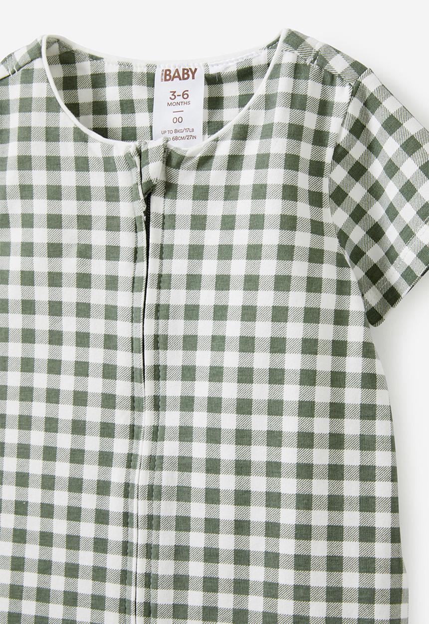 Cotton On - The short sleeve zip romper - swag green/gingham
