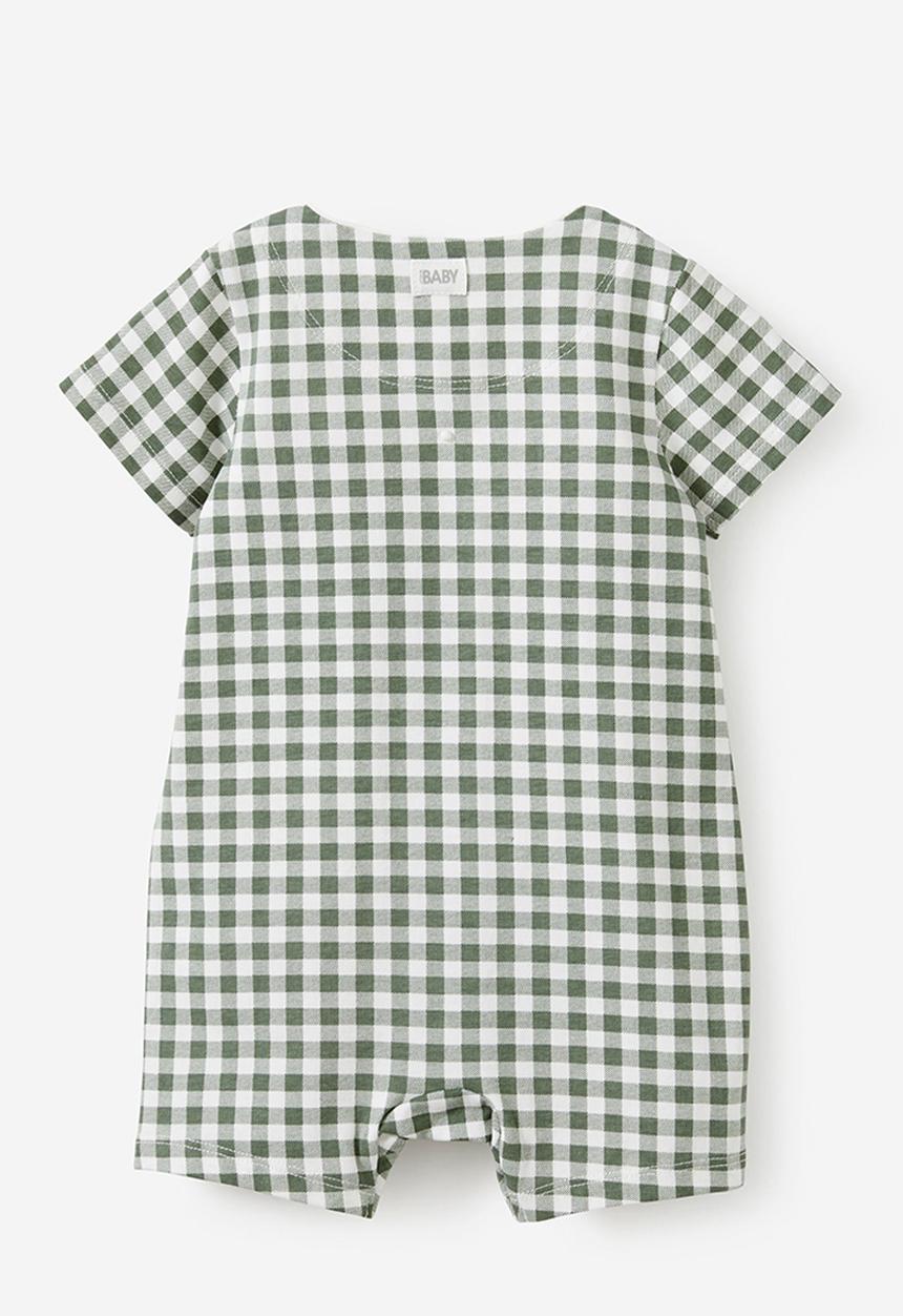 Cotton On - The short sleeve zip romper - swag green/gingham