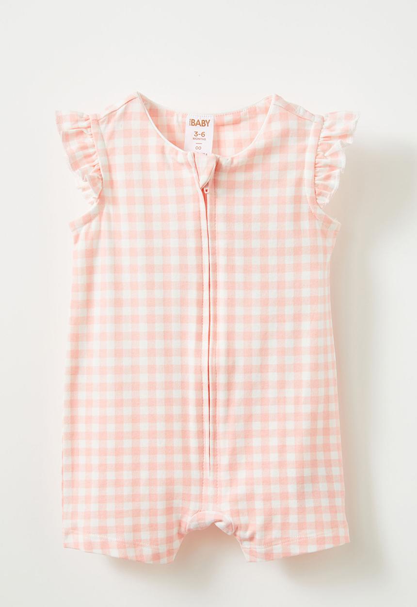 Cotton On - The short sleeve zip romper - pinky/gingham