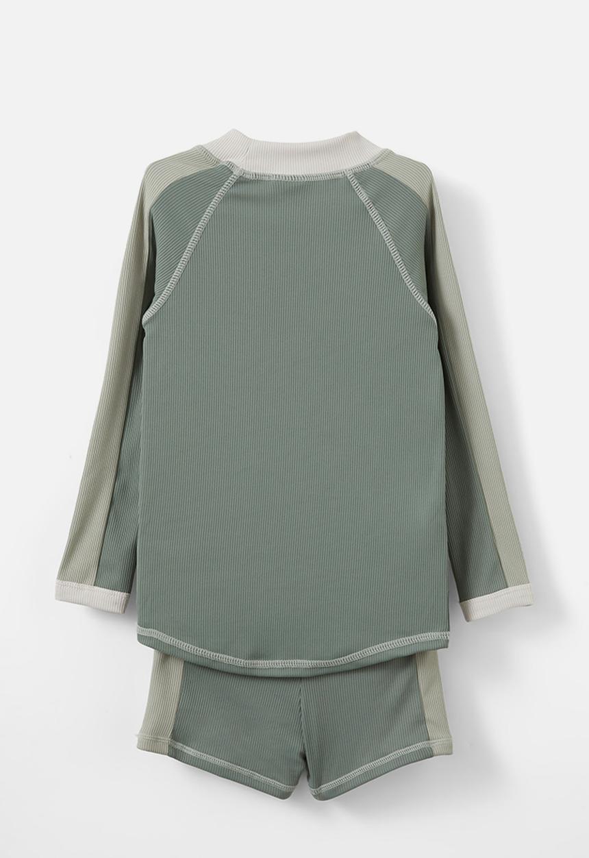 Cotton On - Flynn rash vest and billy boyleg trunk set - deep sage rib/swag green rib/panel