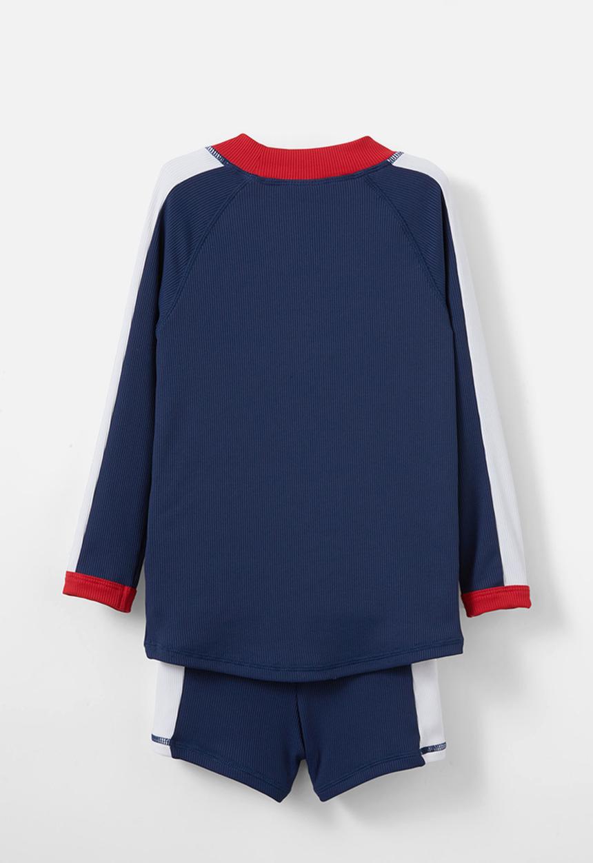 Cotton On - Flynn rash vest and billy boyleg trunk set - varsity red rib/in the navy rib/panel