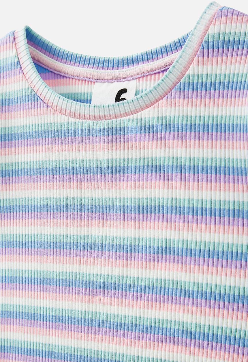 Cotton On - Raya rib baby tee - rainbow sky stripe