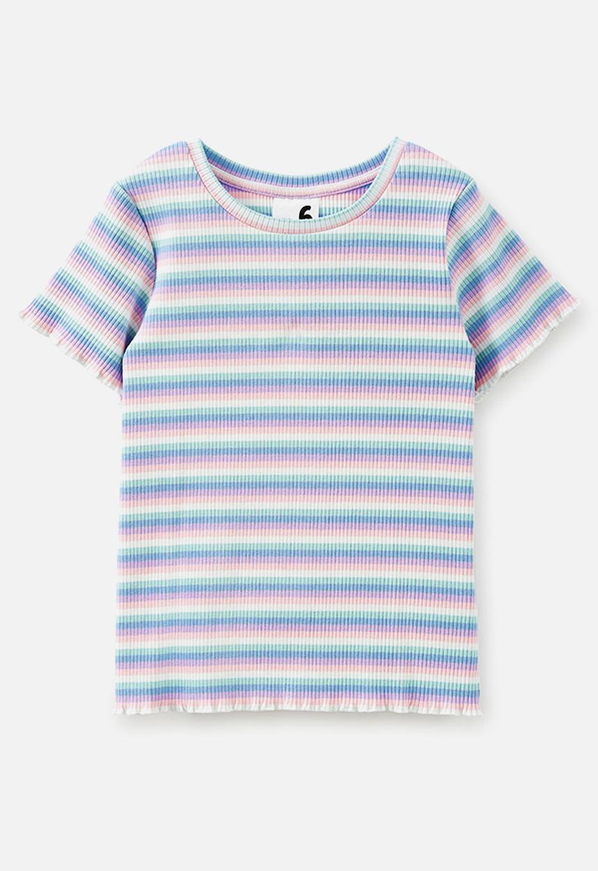 Cotton On - Raya rib baby tee - rainbow sky stripe