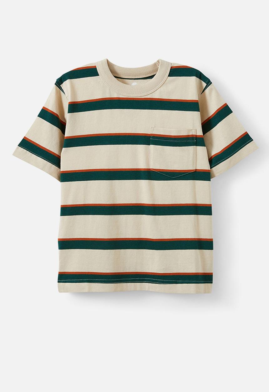 Cotton On - The essential short sleeve tee - rainy day/rusty orange/pine tree green stripe