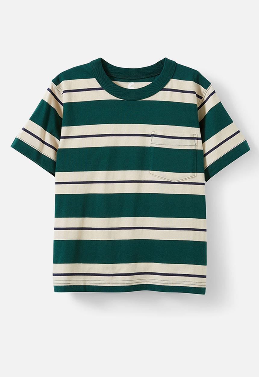 Cotton On - The essential short sleeve tee - rainy day/pine tree green/squid ink stripe