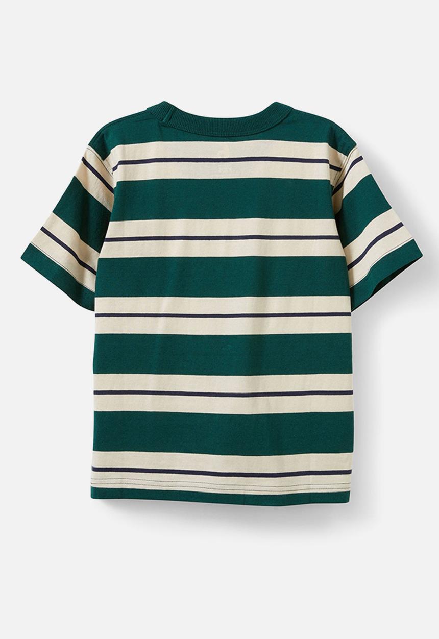 Cotton On - The essential short sleeve tee - rainy day/pine tree green/squid ink stripe