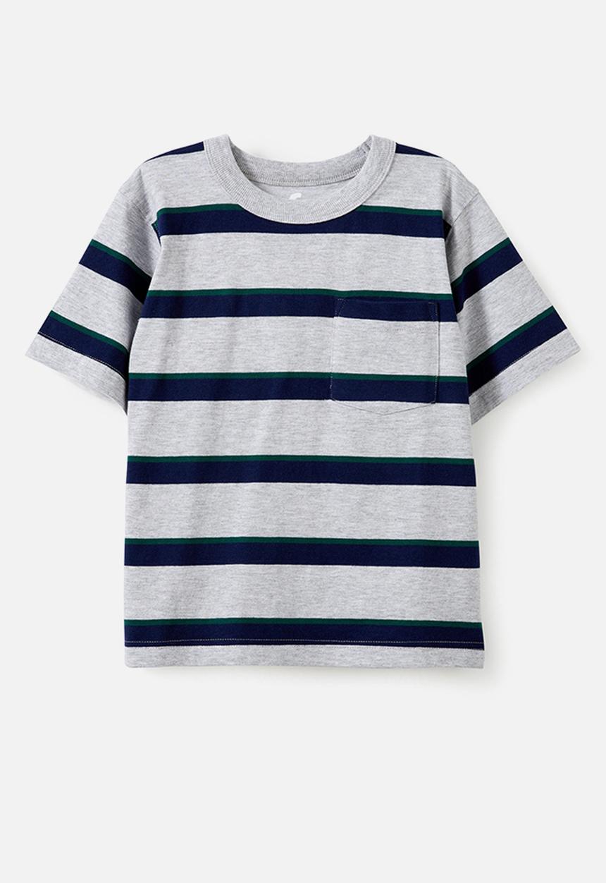 Cotton On - The essential short sleeve tee - fog grey marle/pine tree green/in the navy