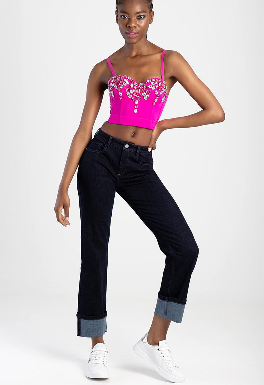 SISSY BOY - Loreal: mid- waist with straight leg with turn up - blue 